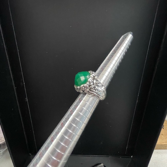 Sterling Silver Chunky Bezel set Faceted Green Onyx Floral 926 Stamped Ring - Picture 8 of 12